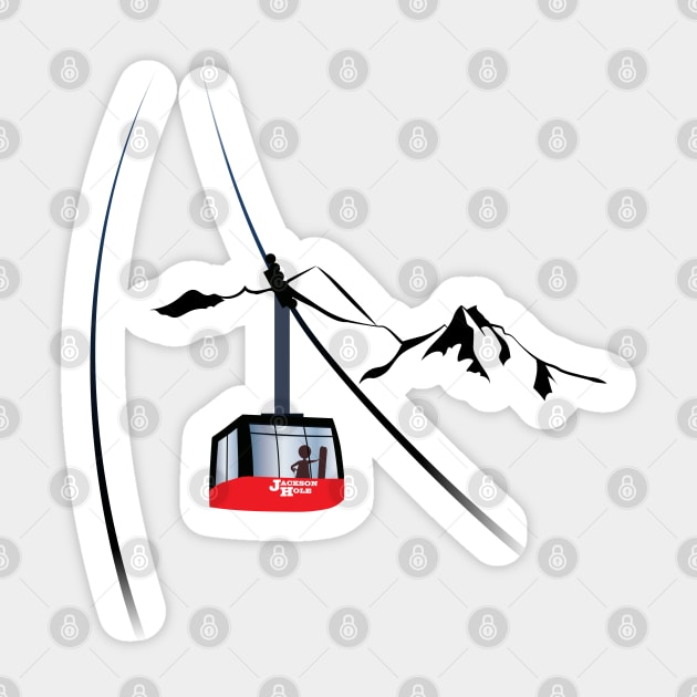 Jackson Hole cable car and skier Sticker by leewarddesign